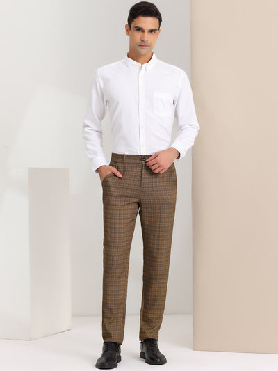 Men's Classic Plaid Dress Pants Flat Front Checked Office Prom Trousers