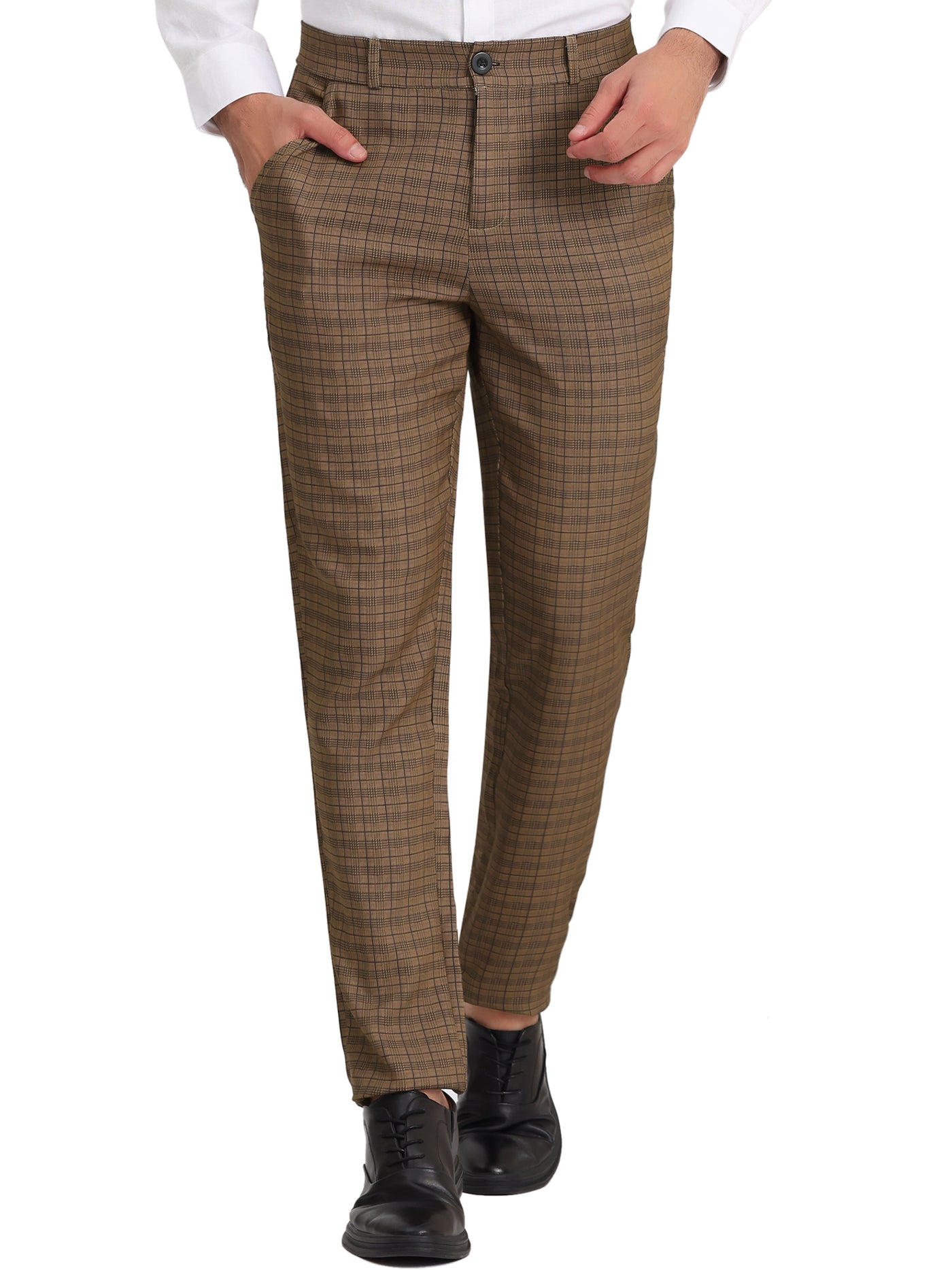 Bublédon Men's Classic Plaid Dress Pants Flat Front Checked Office Prom Trousers