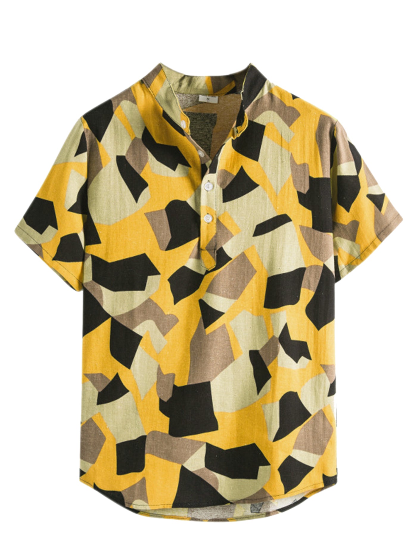 Bublédon Linen Short Sleeve Button Color Block Henley Shirts
