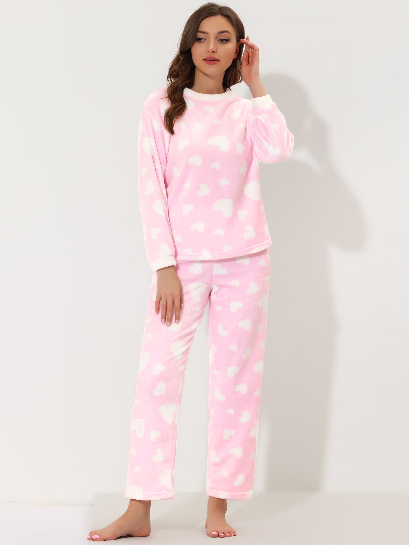 Bublédon Women's Sleepwear Flannel Warm Plush Fleece Pajamas Set