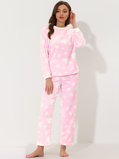 Women's Sleepwear Flannel Warm Plush Fleece Pajamas Set