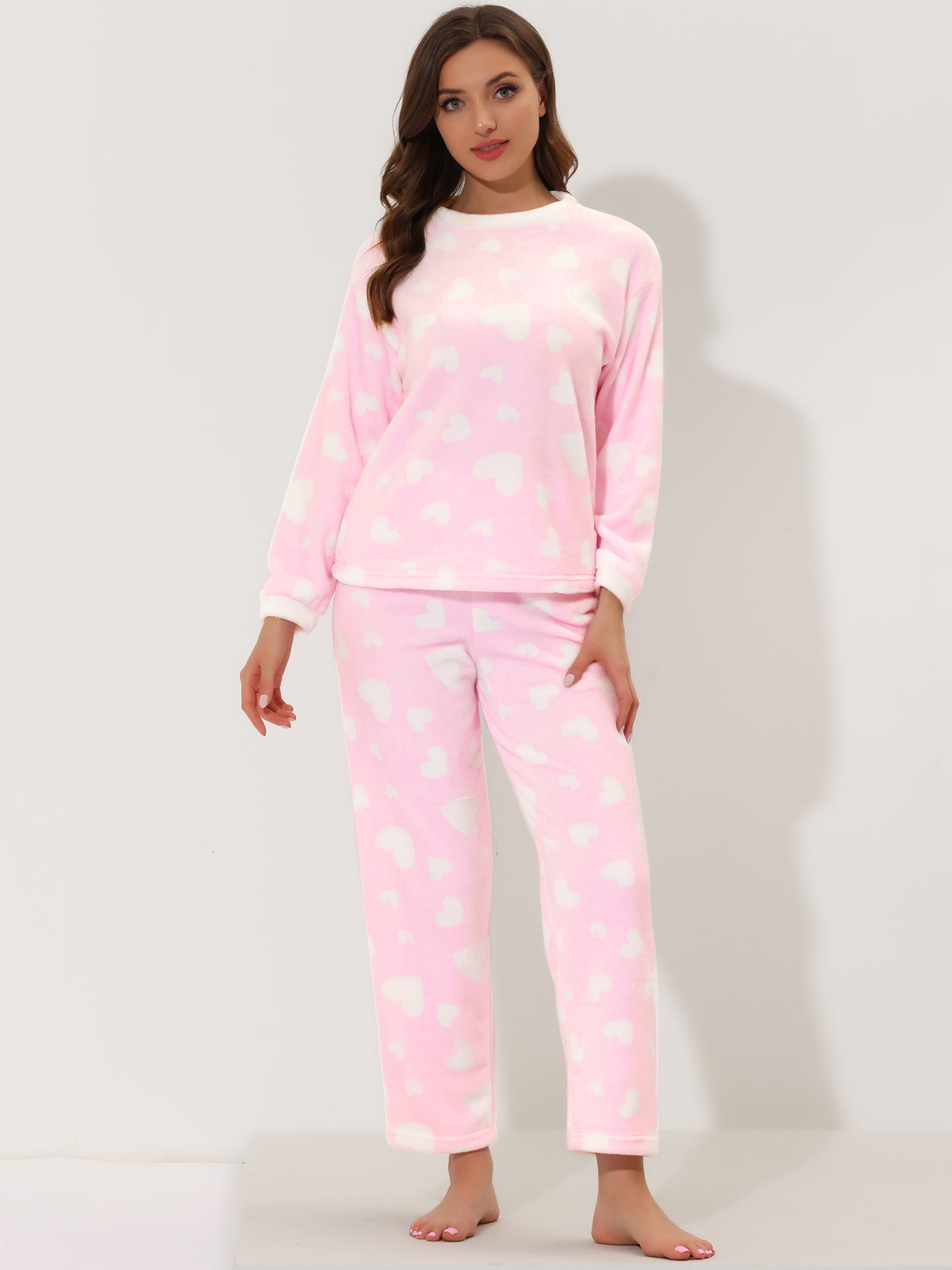 Bublédon Women's Sleepwear Flannel Warm Plush Fleece Pajamas Set