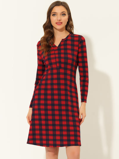 Women's Long Sleeve Plaids Sleepwear Lounge Nightgown