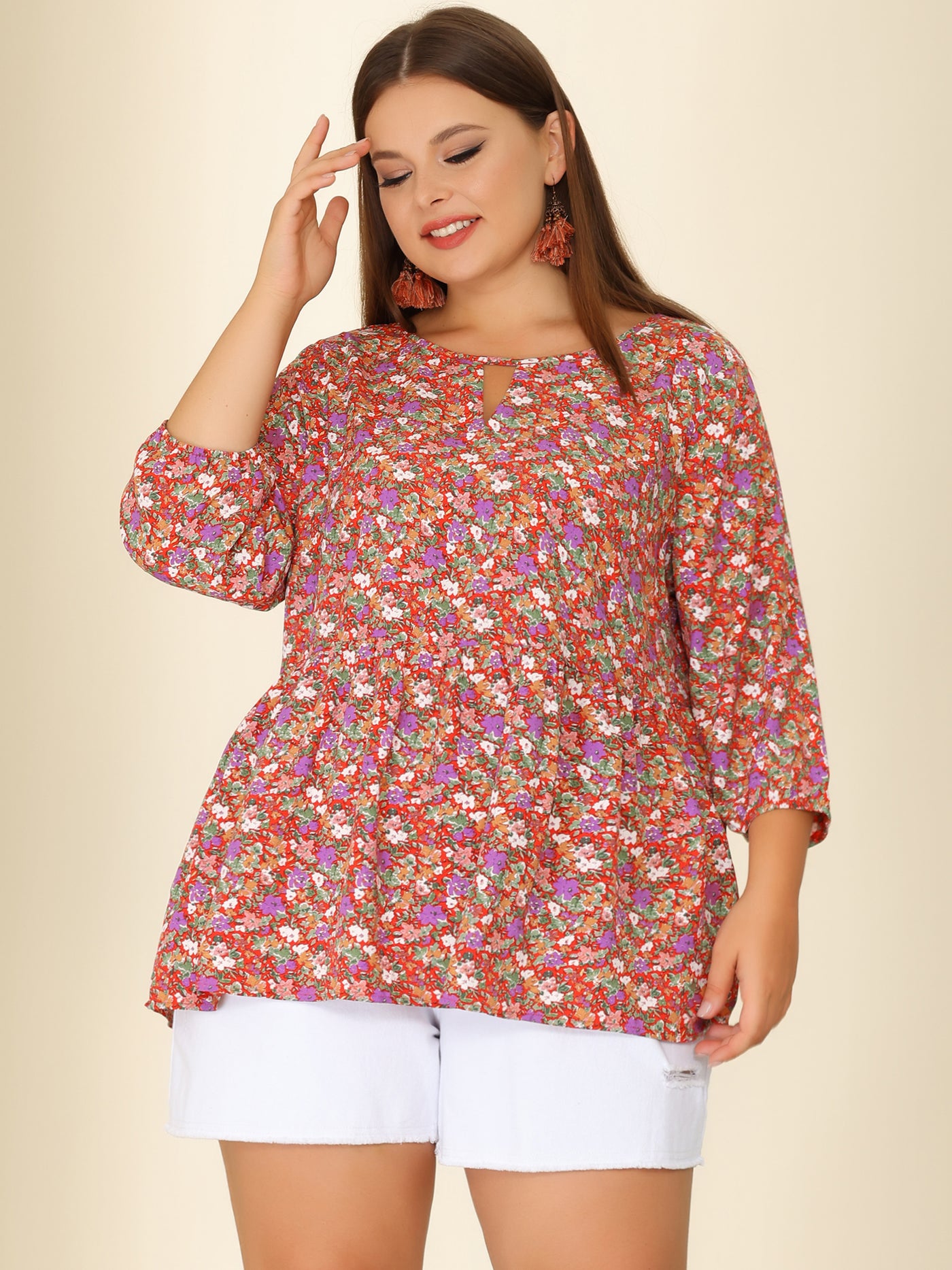 Bublédon Woven X Line Ditsy Floral Spring Summer Peasant Top