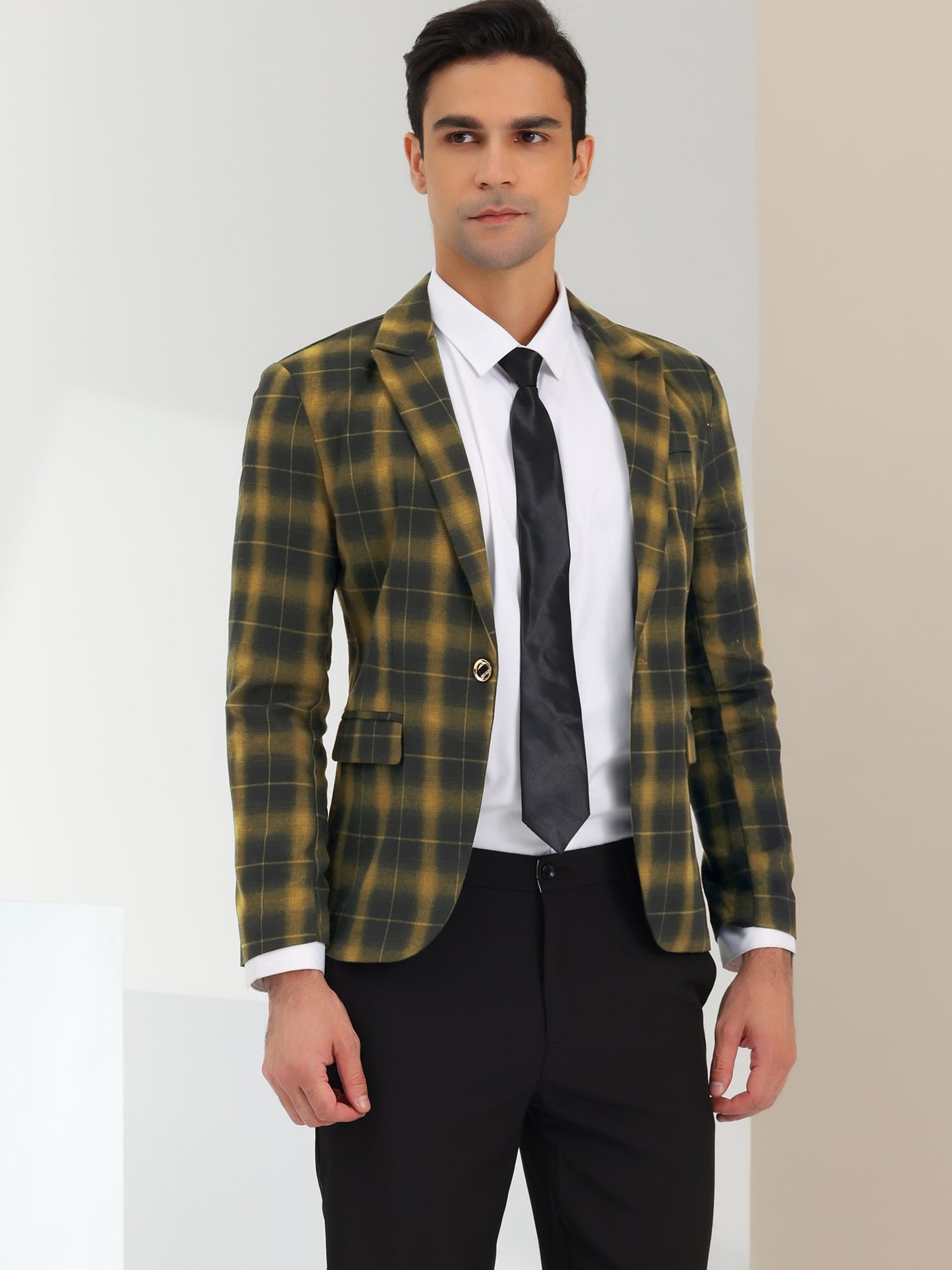 Bublédon Men's Plaid Blazer Lapel Collar Slim Fit Checked Print Sport Coats