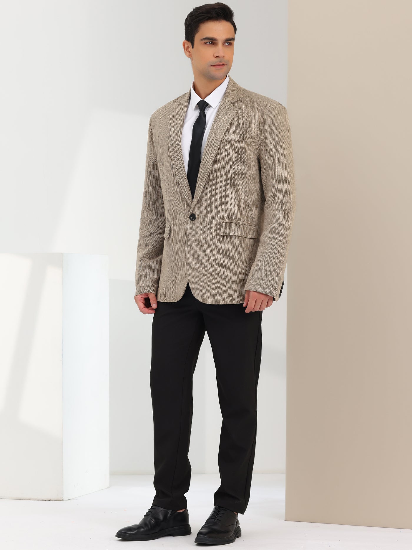 Bublédon Men's Herringbone Blazer Slim Fit Single Breasted One Button Business Sports Coat