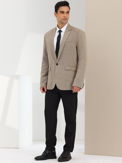 Men's Herringbone Blazer Slim Fit Single Breasted One Button Business Sports Coat