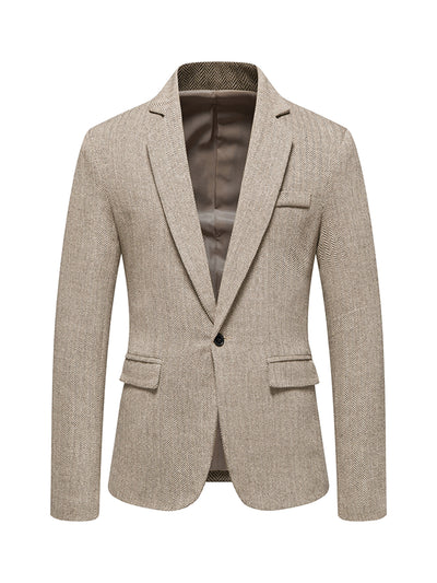 Men's Herringbone Blazer Slim Fit Single Breasted One Button Business Sports Coat