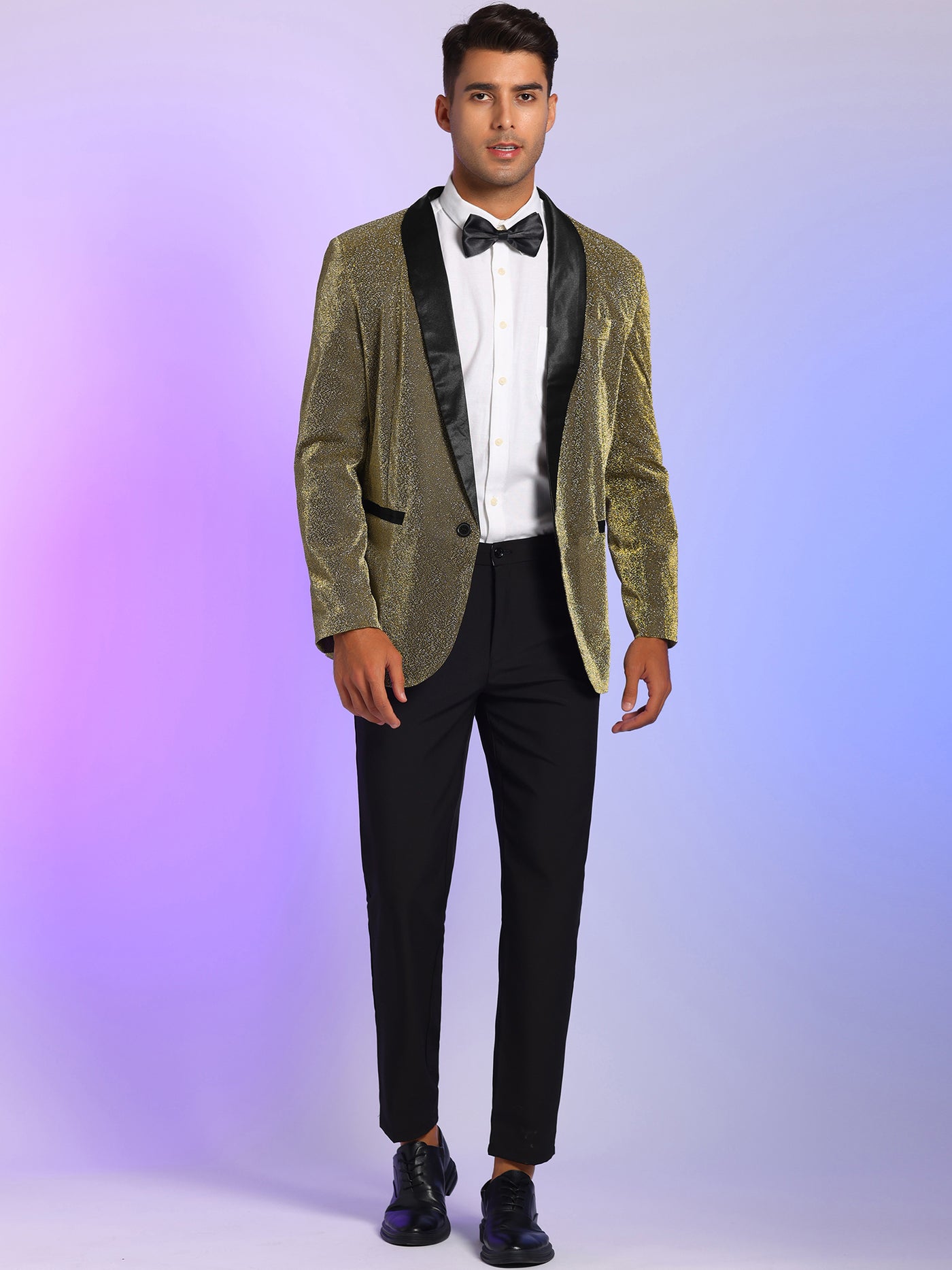 Bublédon Men's Sequin Sport Coats Shawl Lapel One Button Wedding Shiny Blazer