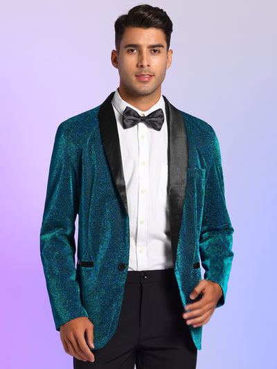 Men's Sequin Sport Coats Shawl Lapel One Button Wedding Shiny Blazer