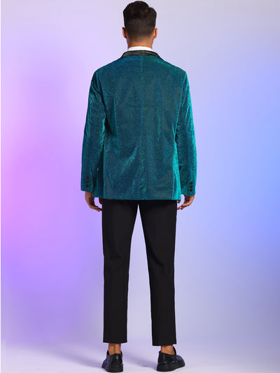 Men's Sequin Sport Coats Shawl Lapel One Button Wedding Shiny Blazer