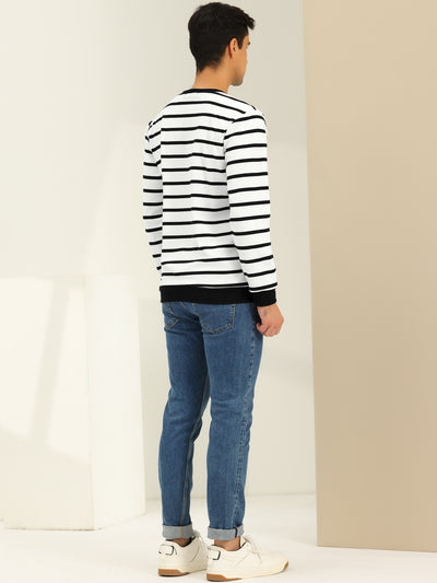Men's Stripe Sweatshirt Round Neck Long Sleeves Regular Fit Printed Pullover
