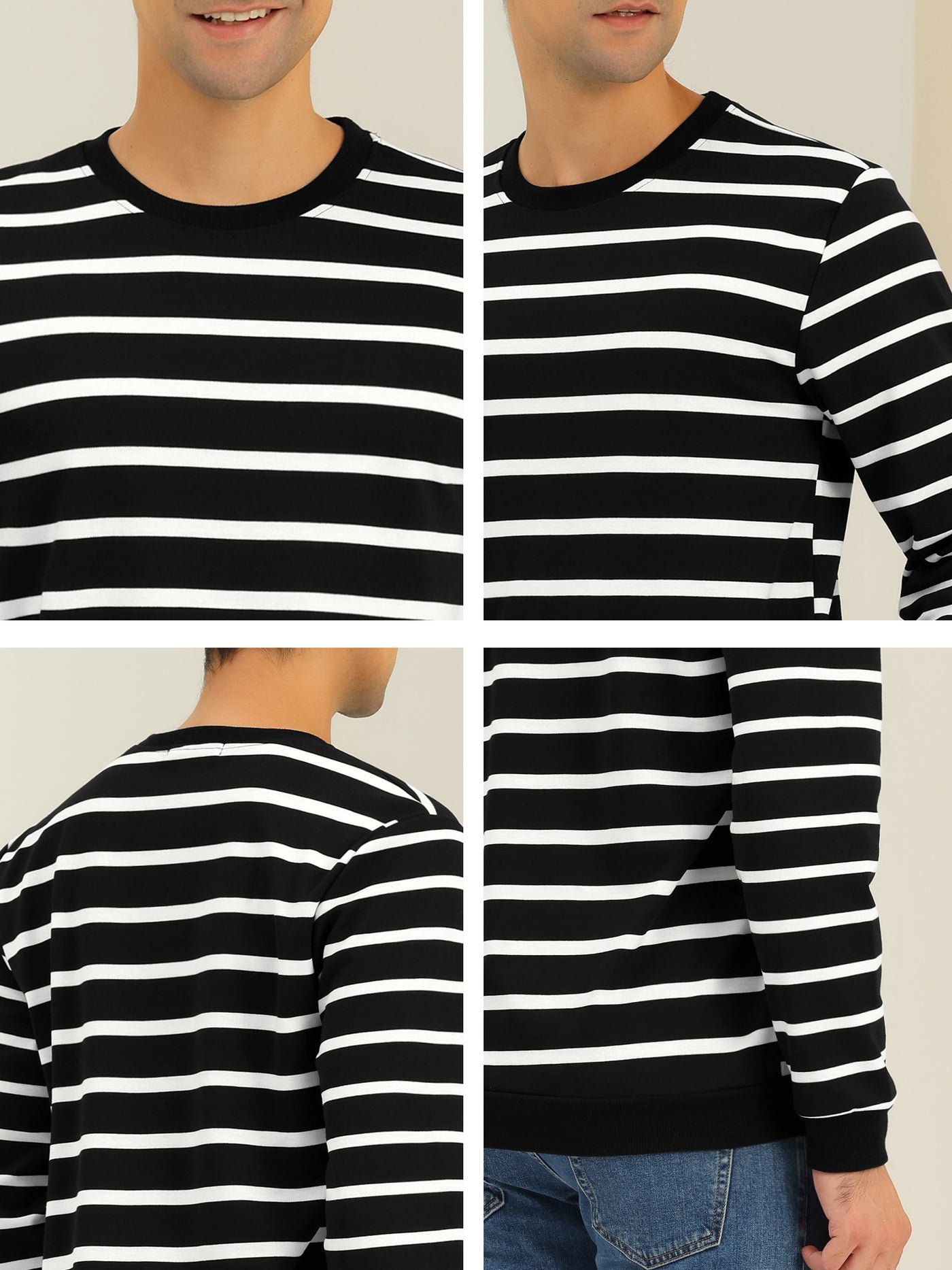 Bublédon Men's Stripe Sweatshirt Round Neck Long Sleeves Regular Fit Printed Pullover