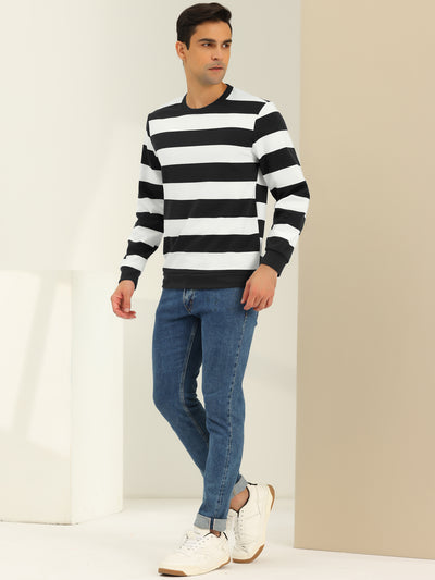 Men's Stripe Sweatshirt Round Neck Long Sleeves Regular Fit Printed Pullover
