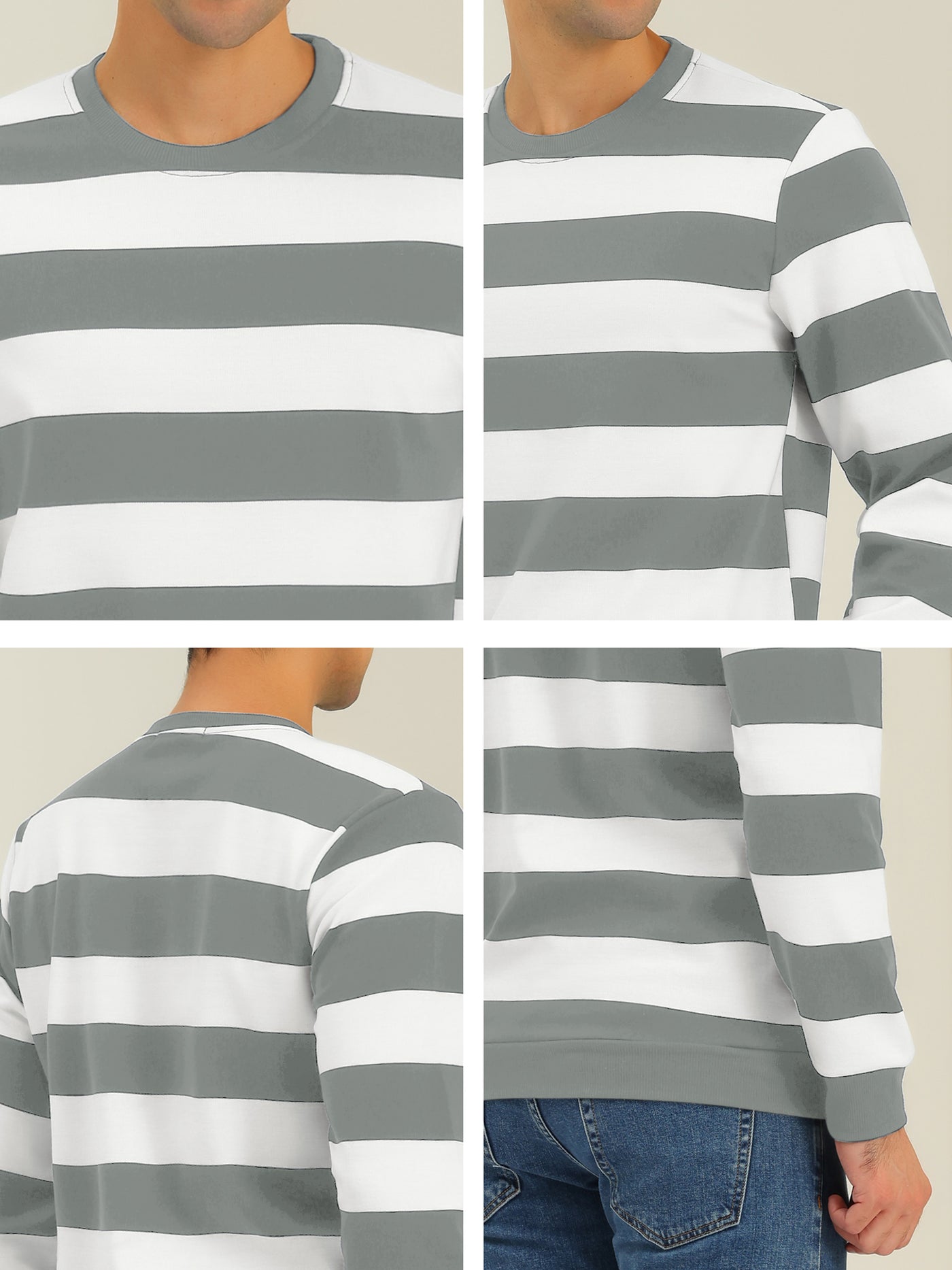 Bublédon Men's Stripe Sweatshirt Round Neck Long Sleeves Regular Fit Printed Pullover