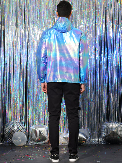 Men's Metallic Jacket Lightweight Zip Up Holographic Shiny Hooded Jackets