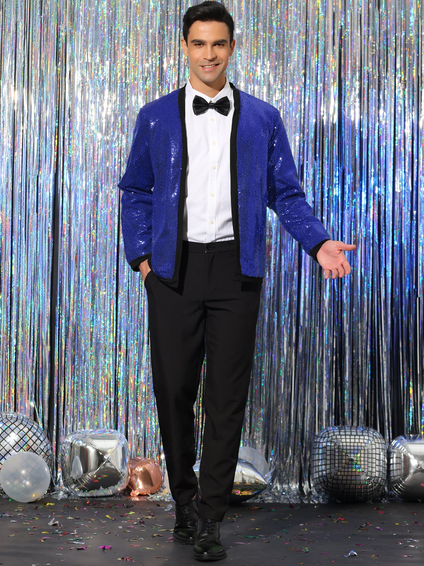 Bublédon Men's Sequin Cardigan Sparkle Open Front Disco Party Glitter Jacket