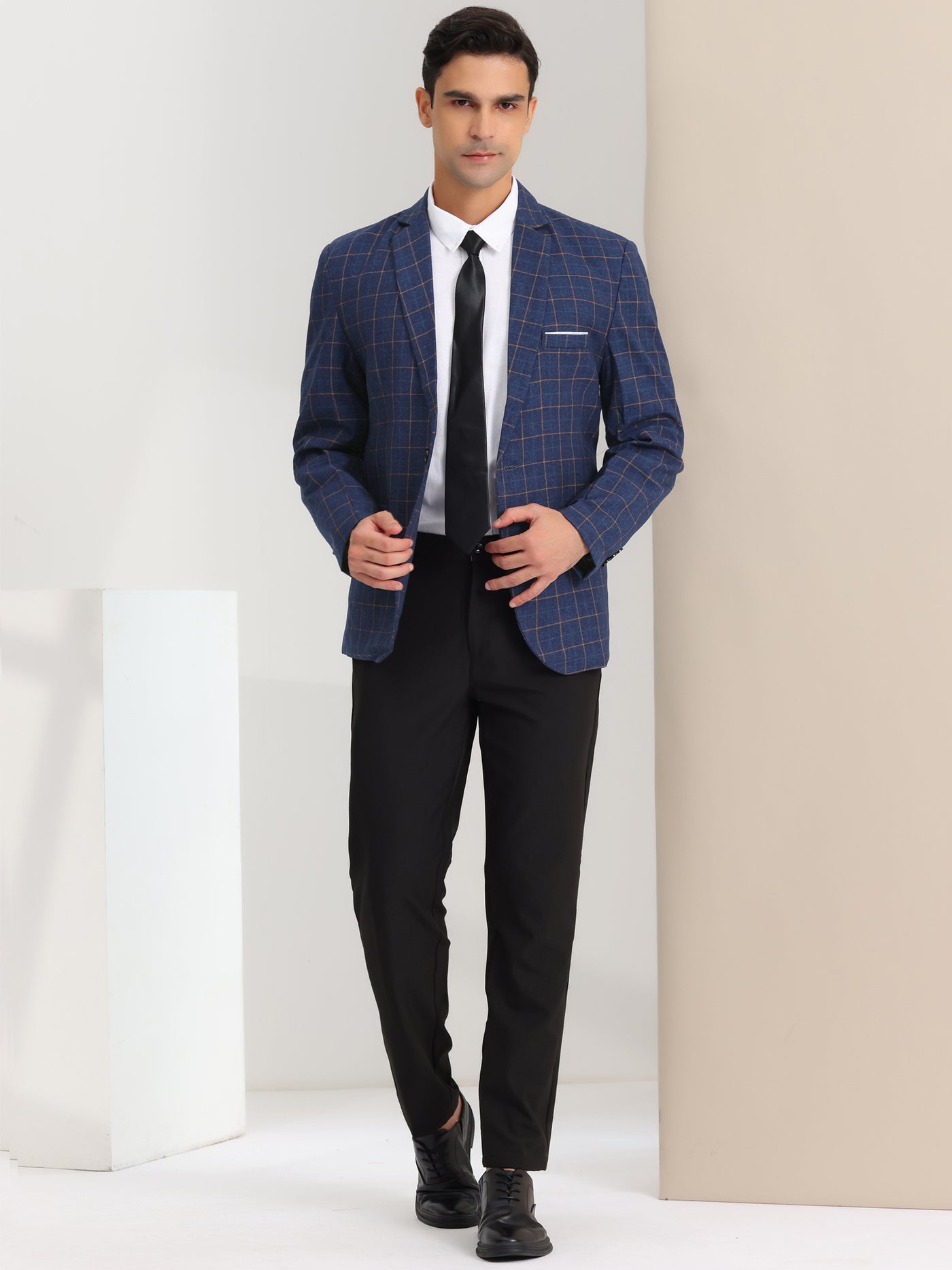 Bublédon Men's Plaid Blazer Lapel Collar Slim Fit Checked Print Sport Coats