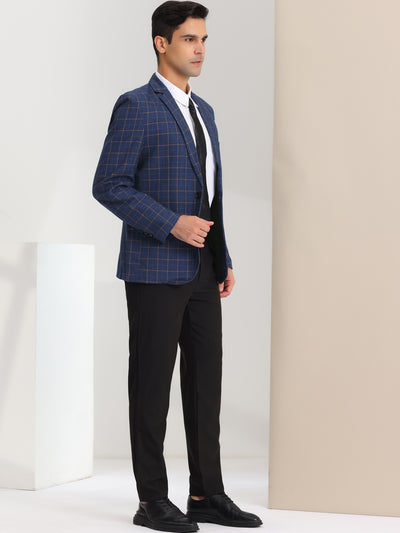 Men's Plaid Blazer Lapel Collar Slim Fit Checked Print Sport Coats