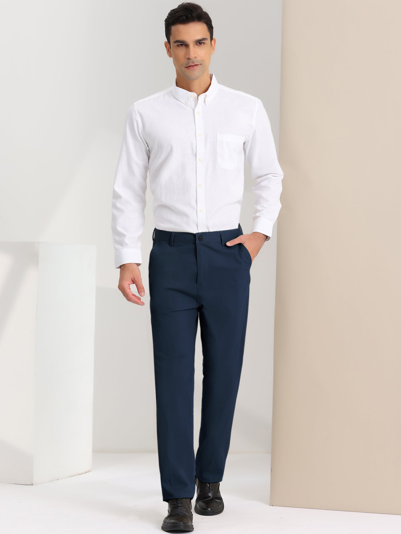 Bublédon Men's Straight Fit Trousers Stretch Flat Front Business Office Dress Pants