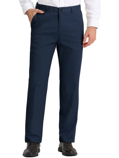 Men's Straight Fit Trousers Stretch Flat Front Business Office Dress Pants