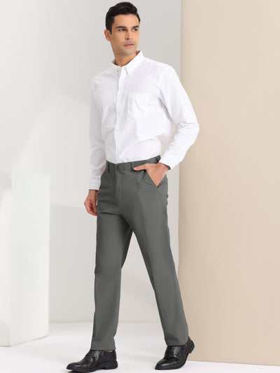 Men's Straight Fit Trousers Stretch Flat Front Business Office Dress Pants