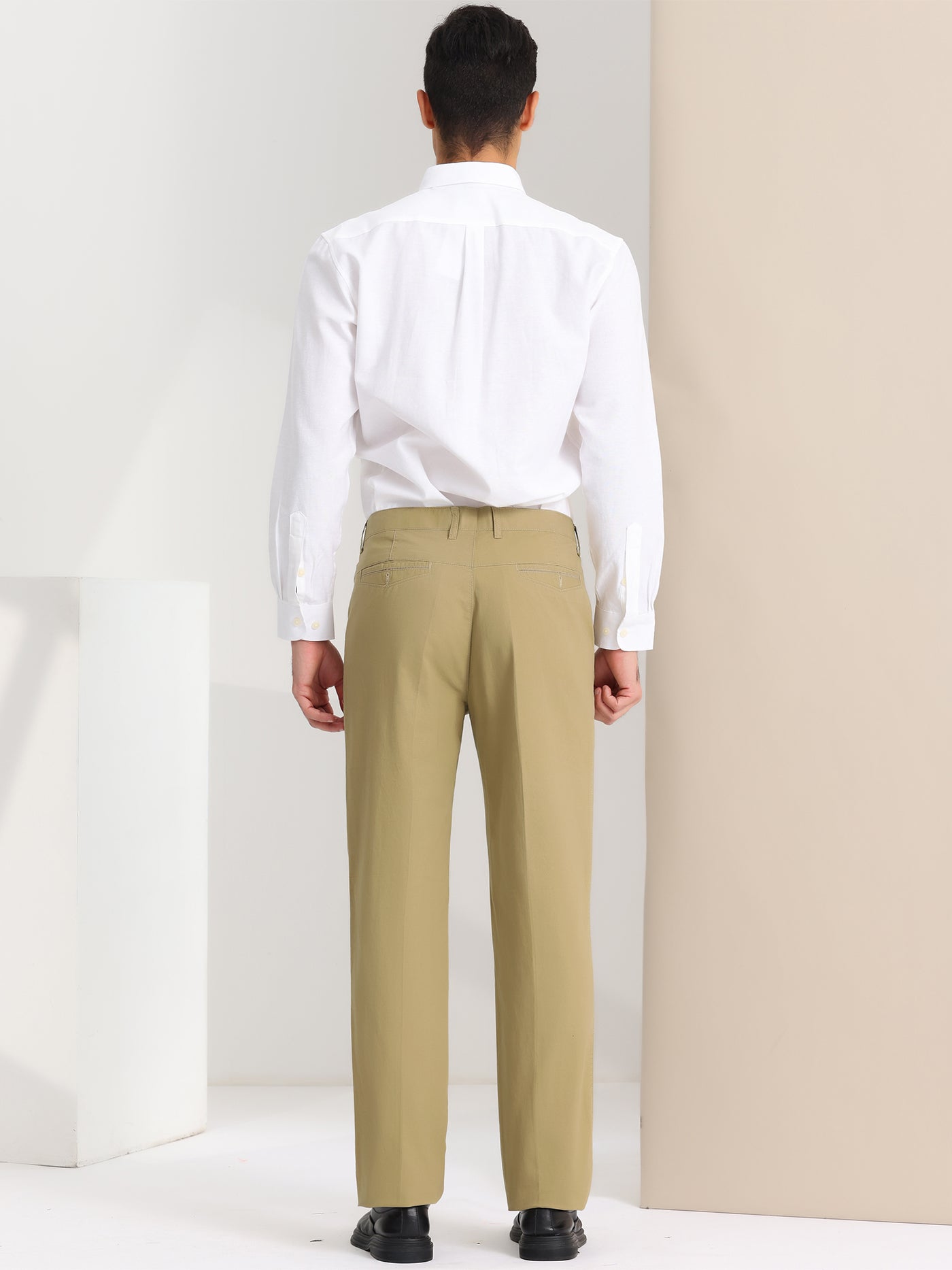 Bublédon Men's Straight Fit Trousers Stretch Flat Front Business Office Dress Pants