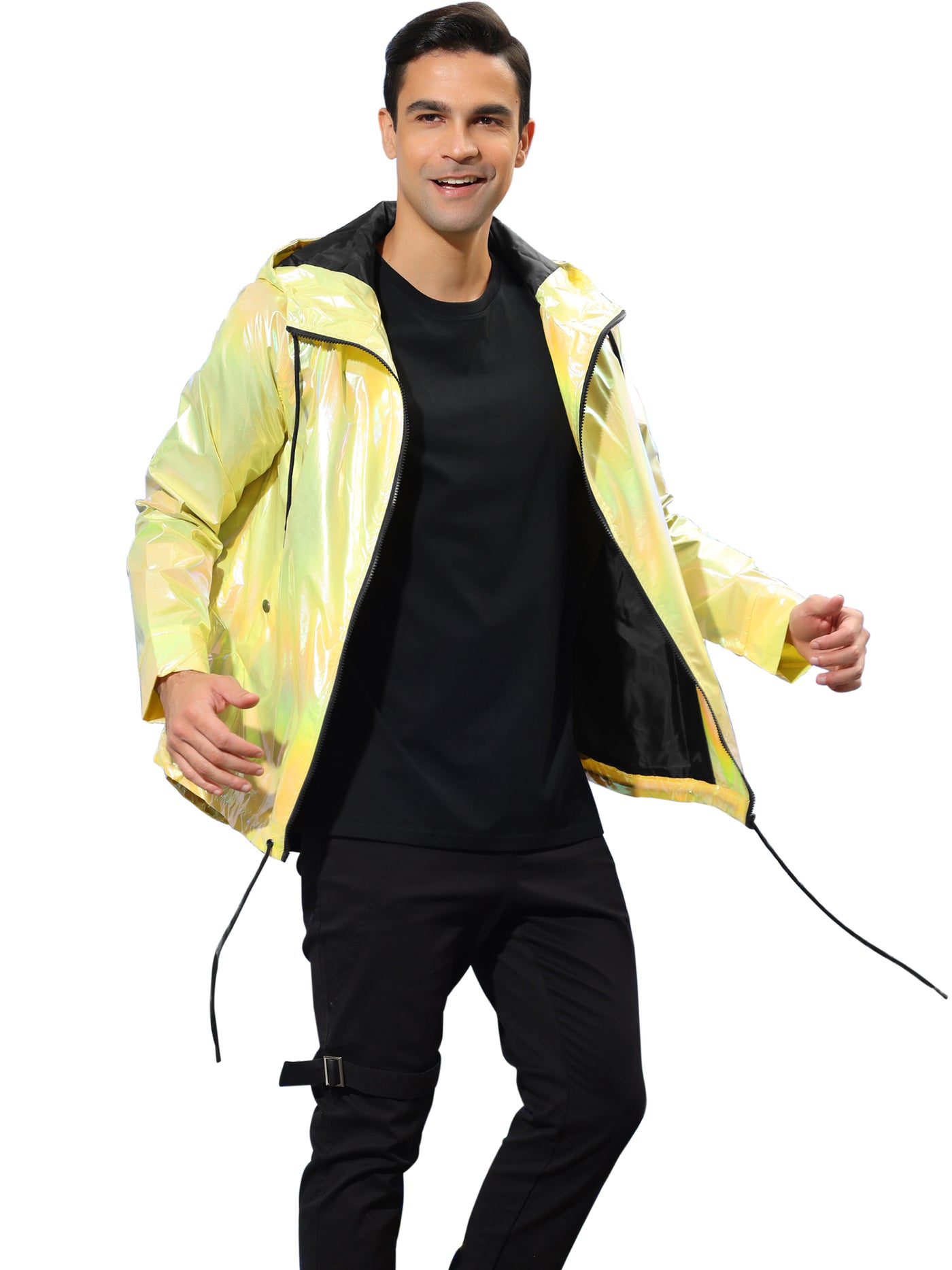 Bublédon Men's Holographic Jacket Lightweight Zipper Metallic Shiny Hoodie Windbreaker