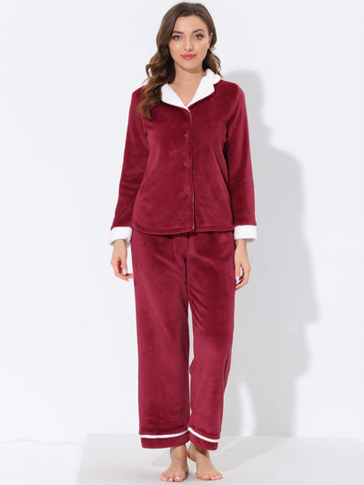 Women's Sleepwear Button Down Warm Flannel Fleece Pajamas Set