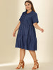 Knee Length Cotton Elastic Back Tiered Skirt
