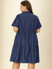 Knee Length Cotton Elastic Back Tiered Skirt