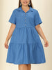Knee Length Cotton Elastic Back Tiered Skirt