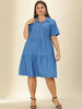 Knee Length Cotton Elastic Back Tiered Skirt
