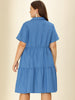 Knee Length Cotton Elastic Back Tiered Skirt