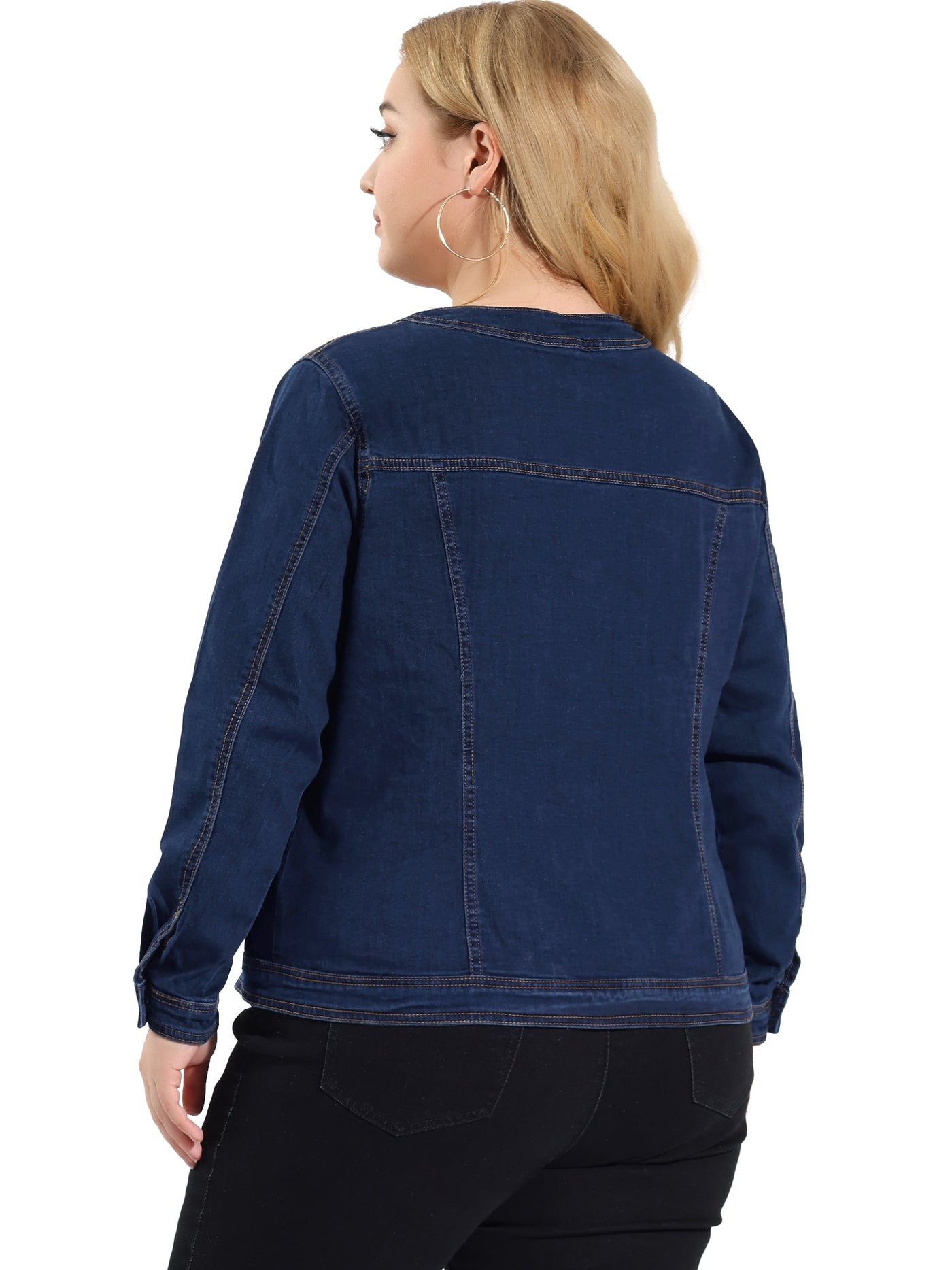 Bublédon Women's Plus Size Long Sleeves Collarless Denim Jacket