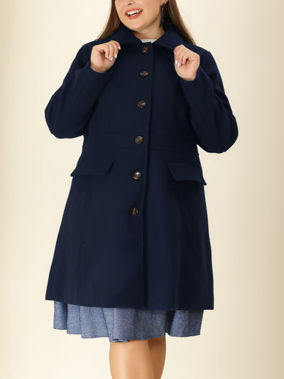Plus Size Coats Contrast Collar Single Breasted Long Coat