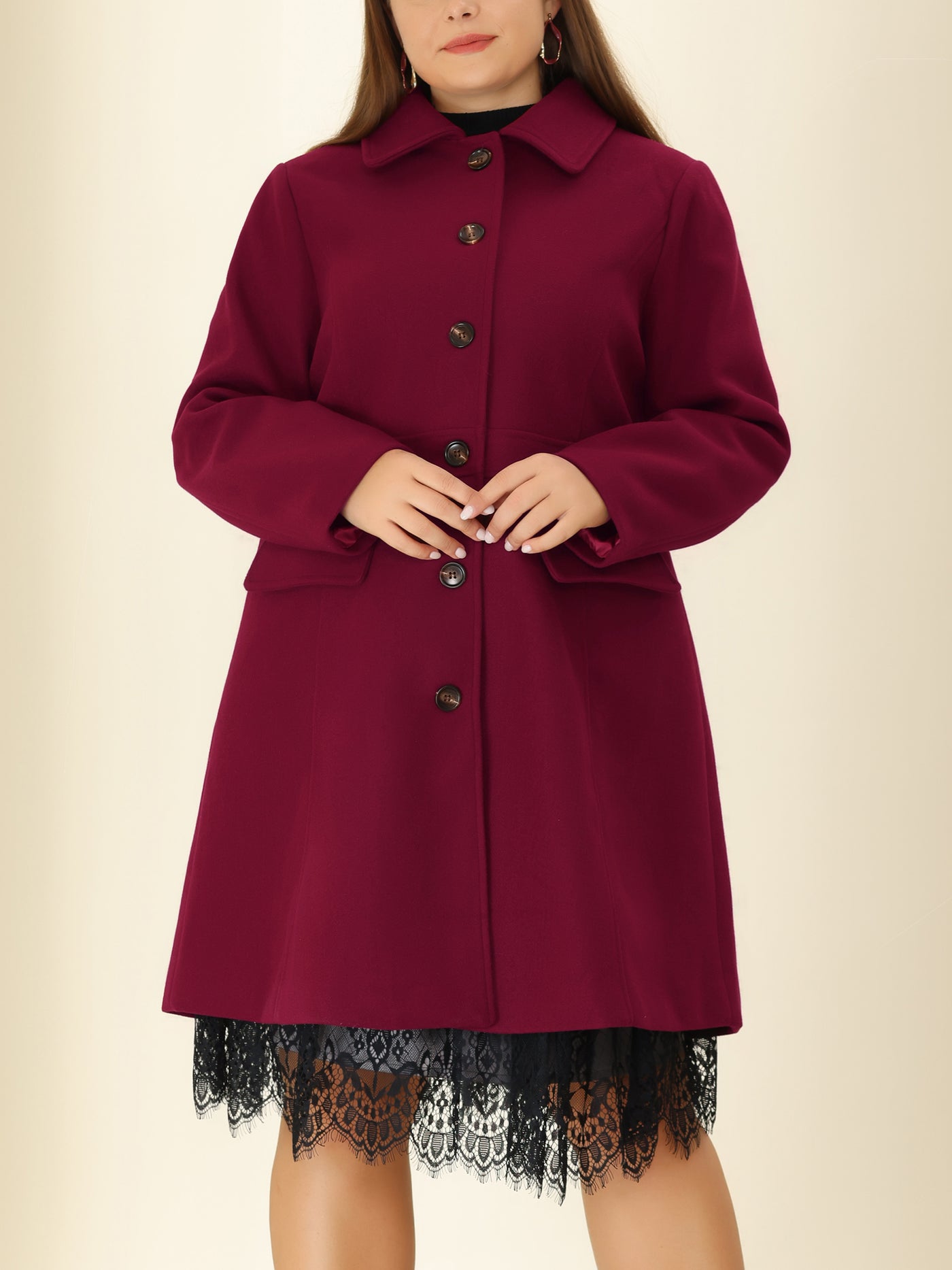 Bublédon Plus Size Coats Contrast Collar Single Breasted Long Coat