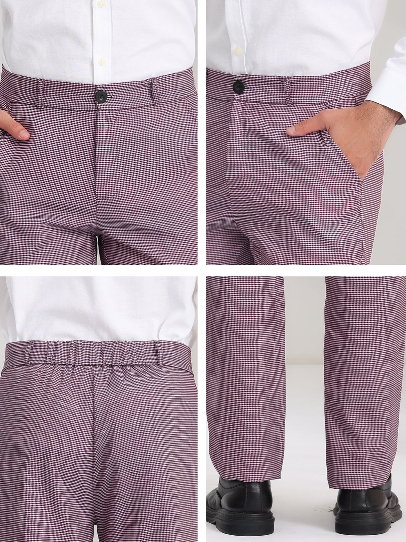 Bublédon Men's Checked Suit Flat Front Stretch Elastic Waist Plaid Pants