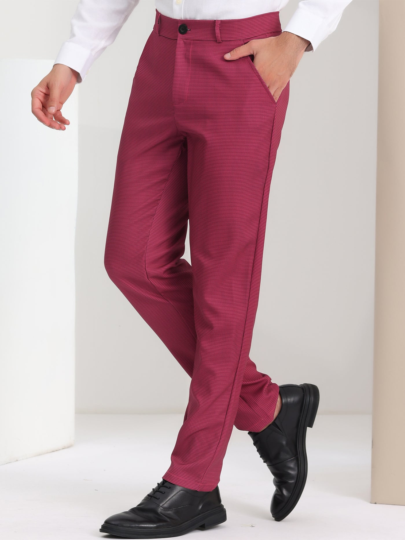 Bublédon Men's Checked Suit Flat Front Stretch Elastic Waist Plaid Pants