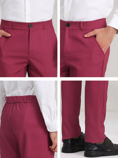 Men's Checked Suit Flat Front Stretch Elastic Waist Plaid Pants