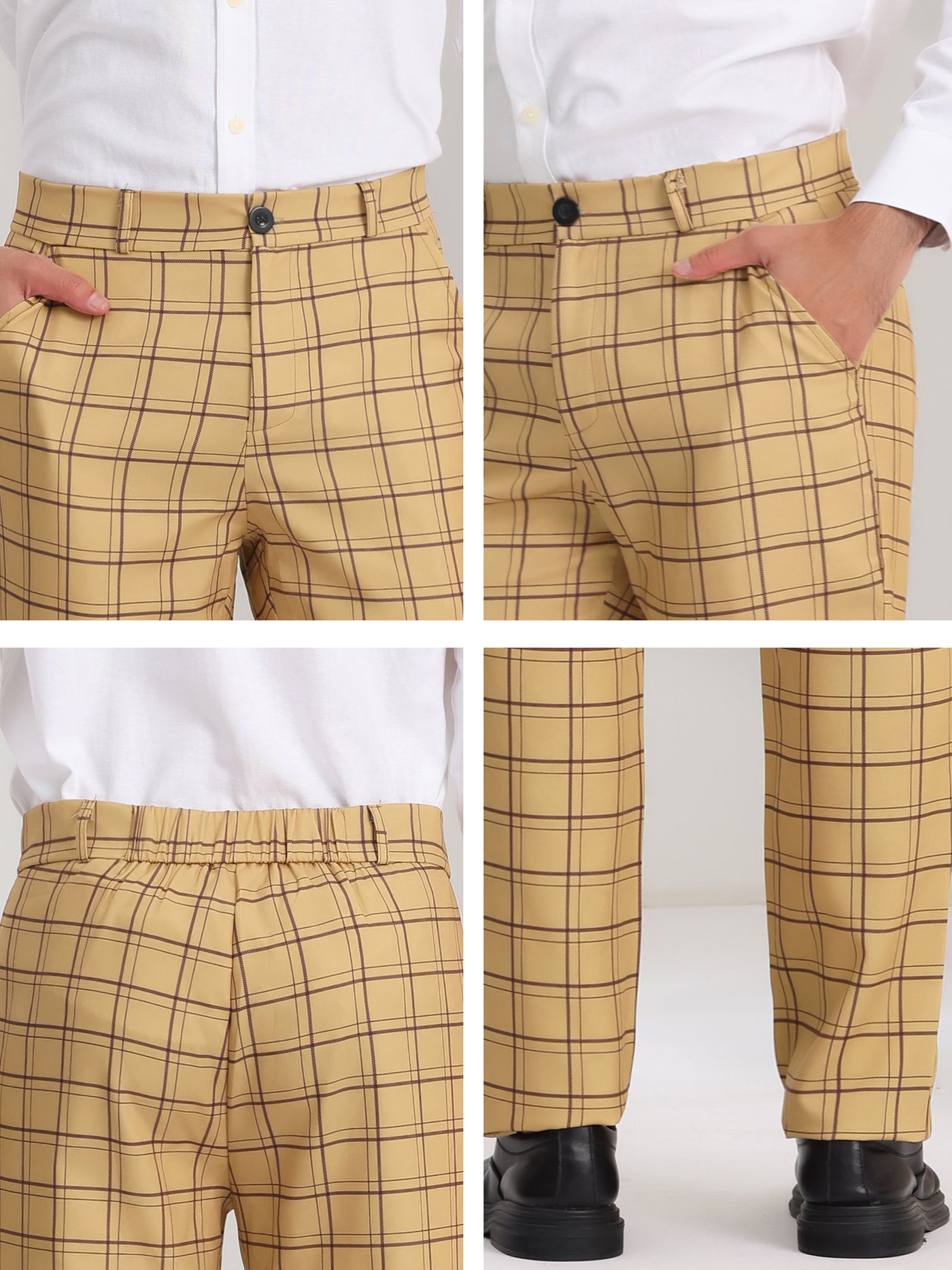 Bublédon Men's Plaid Business Pants Classic Fit Flat Front Formal Office Trousers