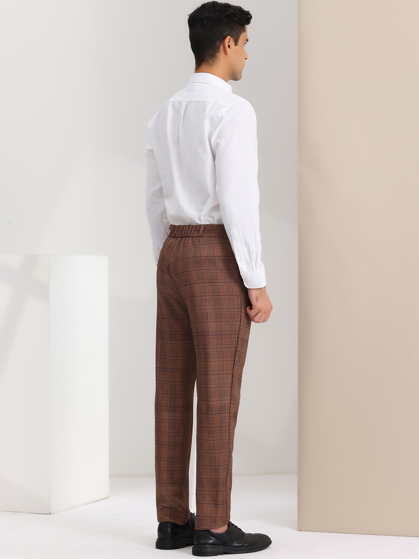Bublédon Men's Checked Prom Trousers Regular Fit Formal Plaid Suit Pants