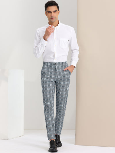 Men's Checked Prom Trousers Regular Fit Formal Plaid Suit Pants