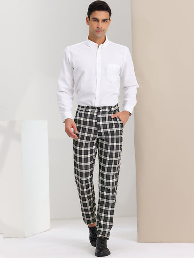 Men's Dress Plaid Regular Fit Flat Front Checked Business Suit Pants