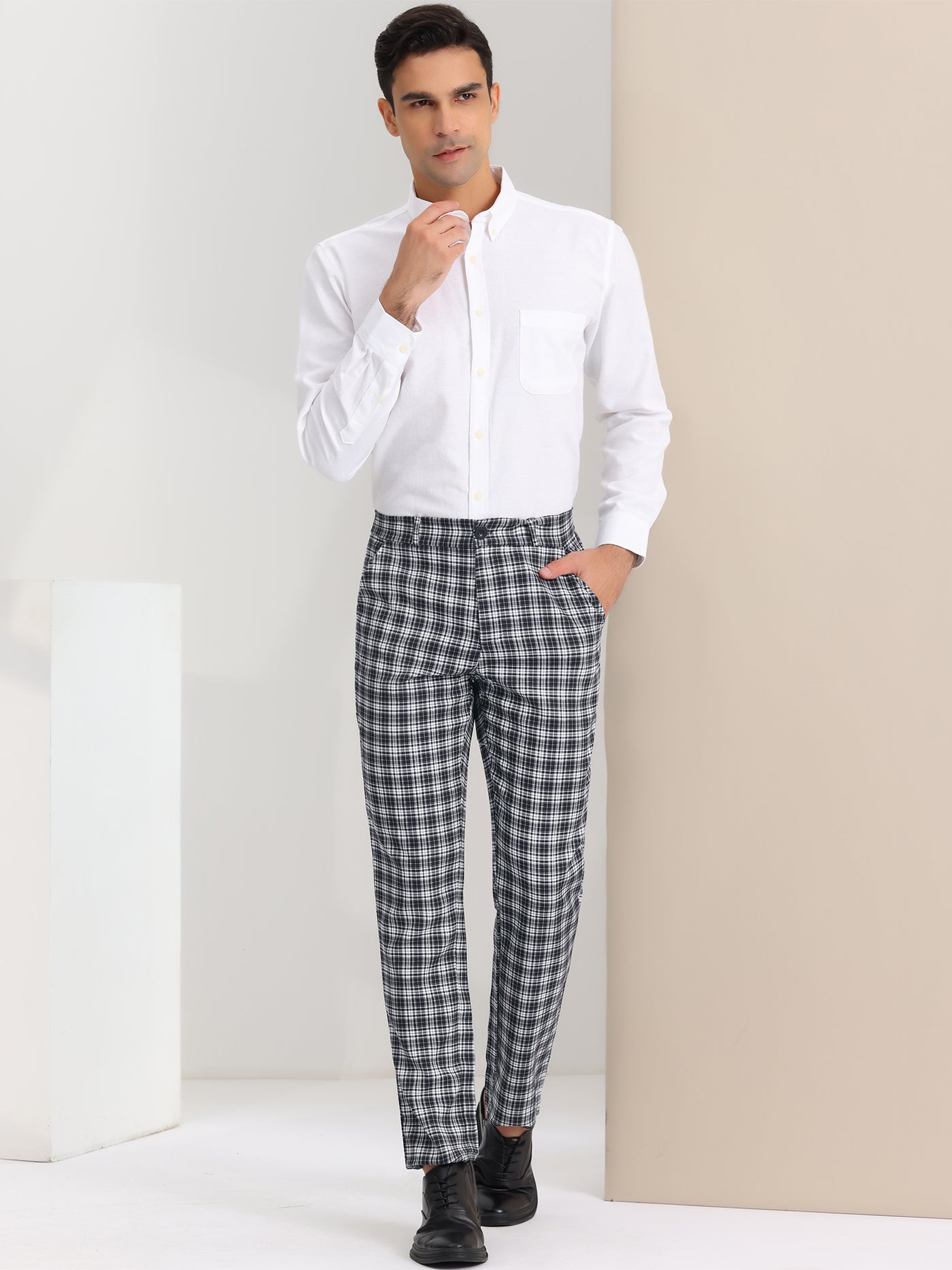Bublédon Men's Dress Plaid Regular Fit Flat Front Checked Business Suit Pants