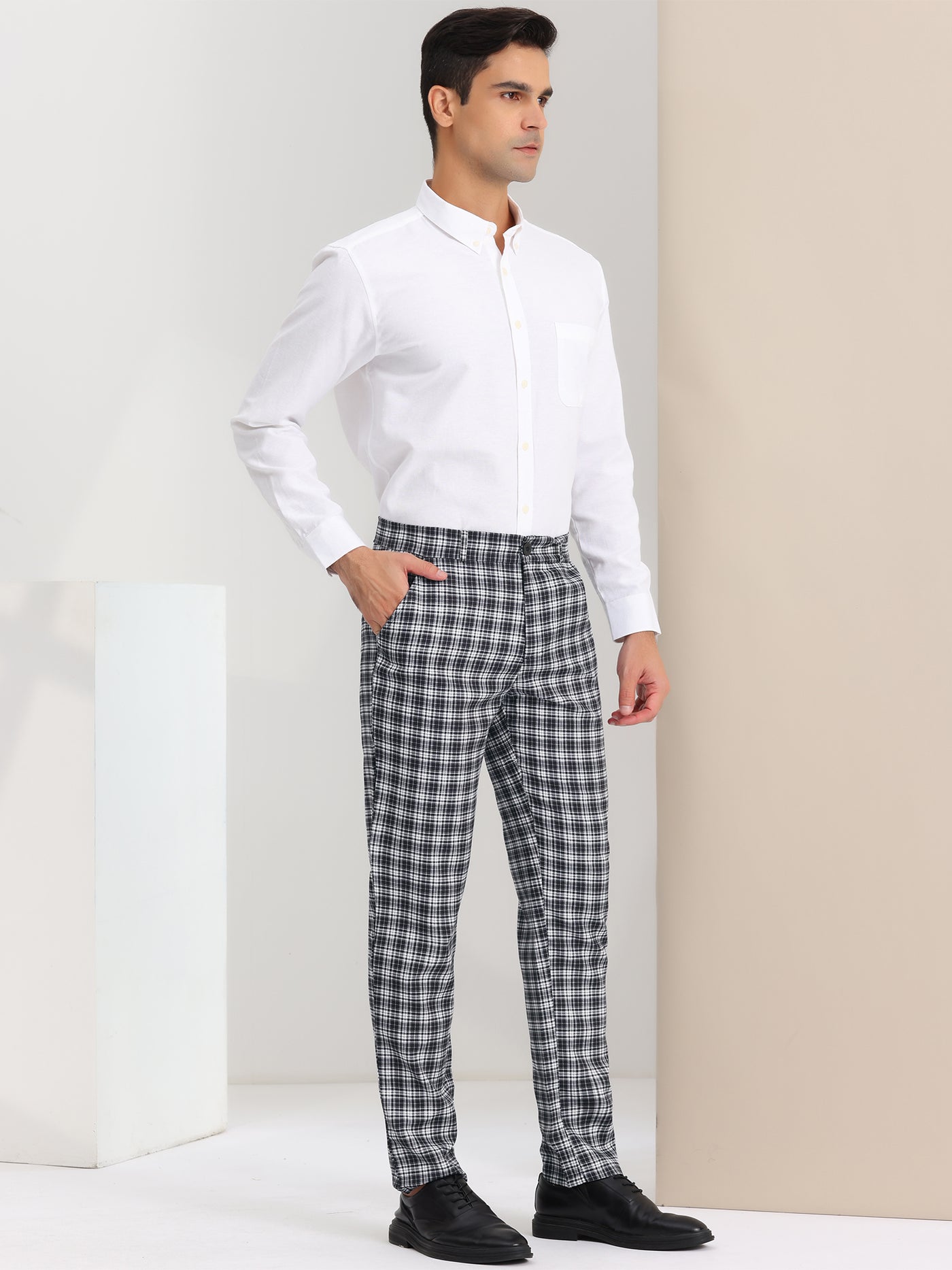 Bublédon Men's Dress Plaid Regular Fit Flat Front Checked Business Suit Pants