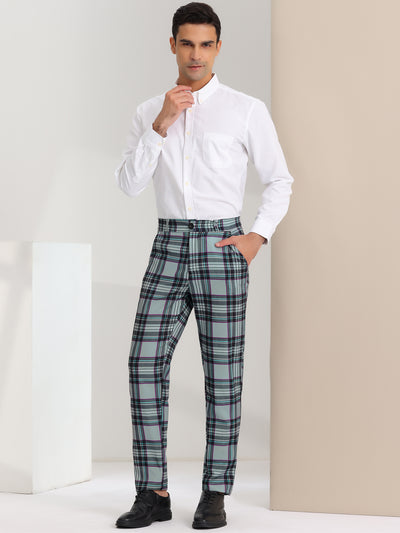 Men's Plaid Slacks Regular Fit Flat Front Work Prom Checked Pants