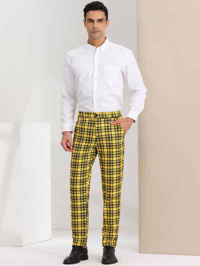 Men's Plaid Slacks Regular Fit Flat Front Work Prom Checked Pants