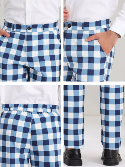 Men's Dress Plaid Regular Fit Flat Front Checked Business Suit Pants