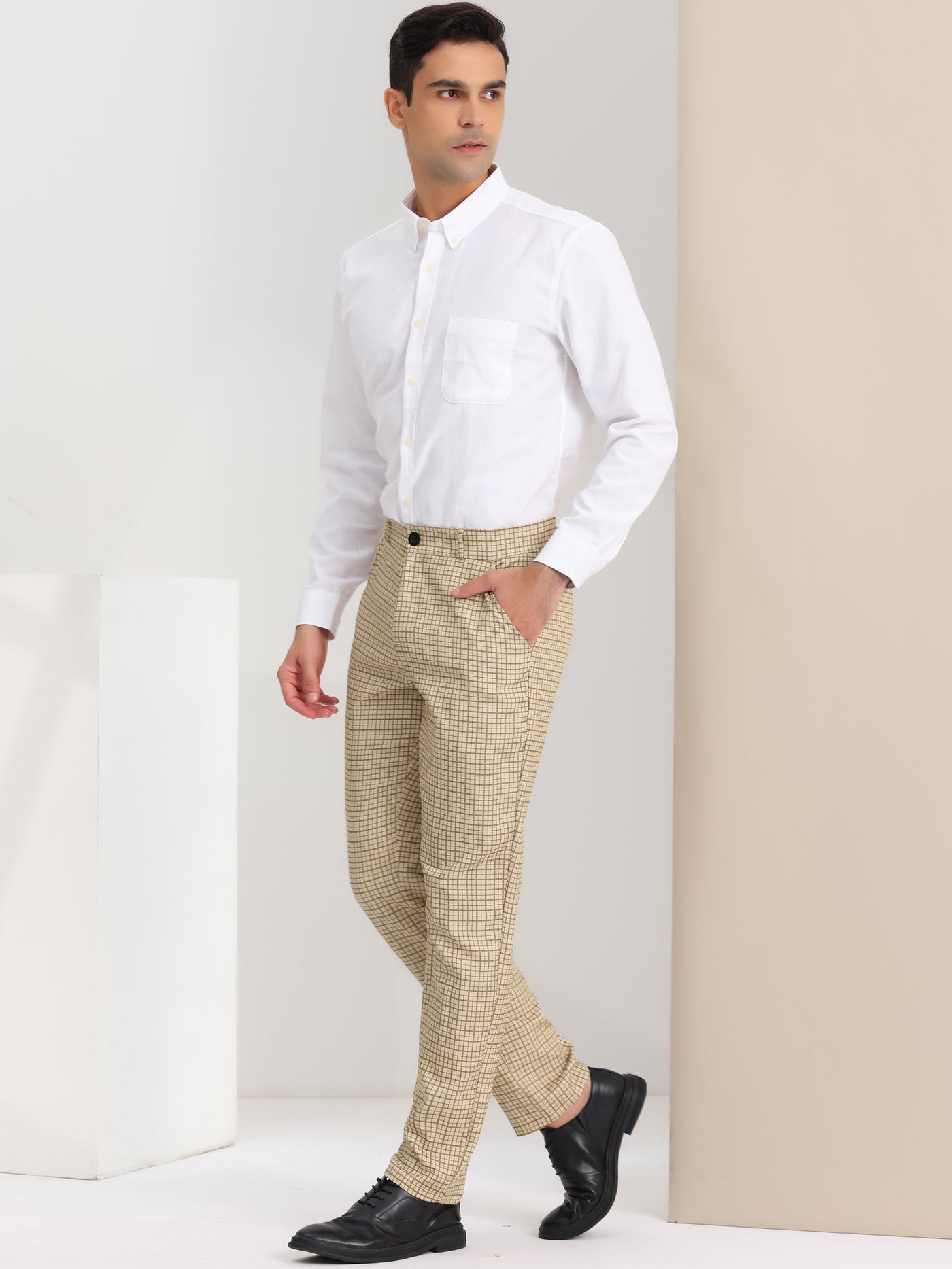 Bublédon Men's Business Plaid Lightweight Regular Fit Flat Front Checked Pants